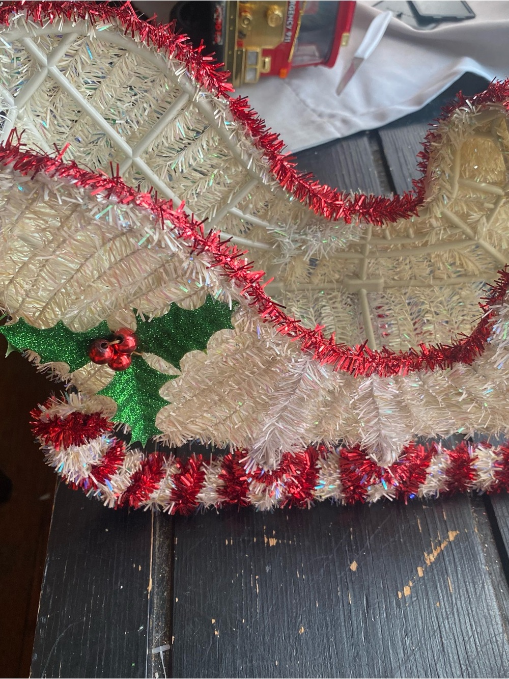 Festive White and Red Holiday Sleigh Decoration